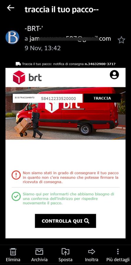 truffa mail Bartolini