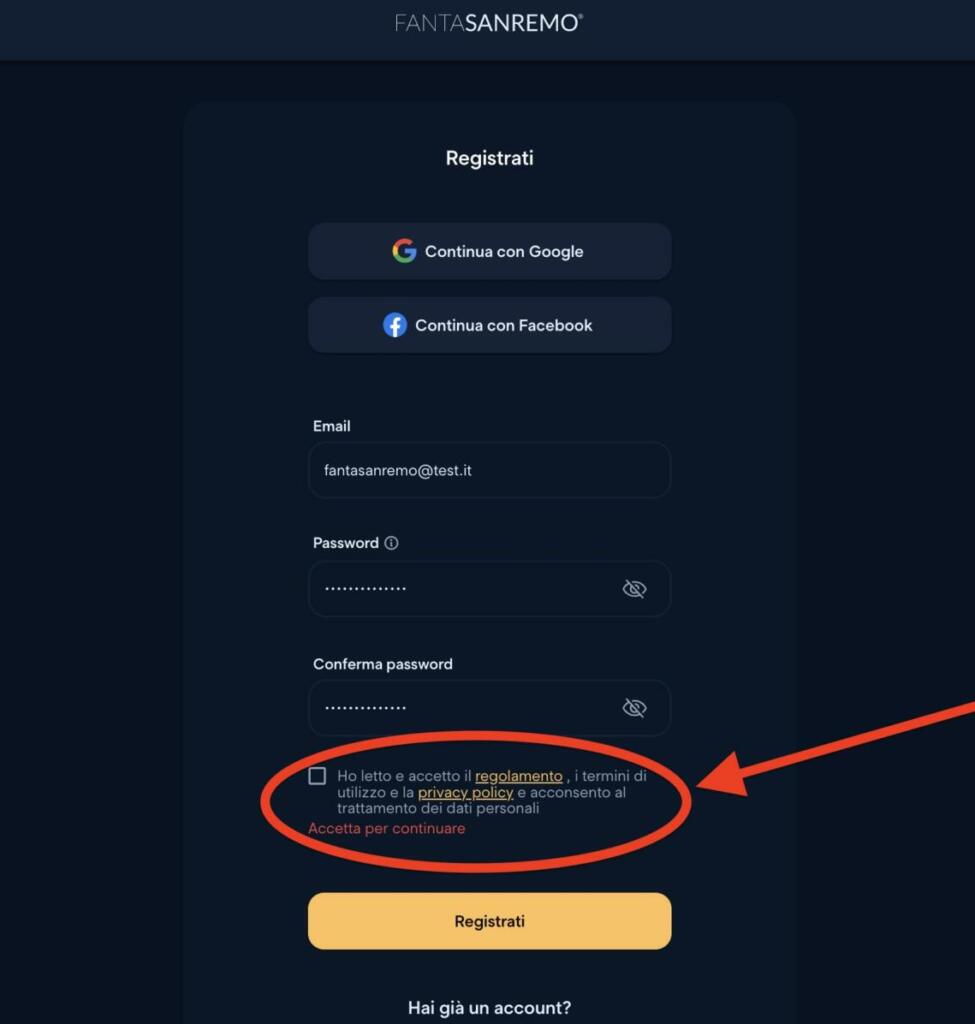 Fantasanremo registrazione