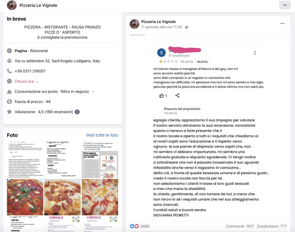 Giovanna Pedretti, Recensione falsa Le Vignole