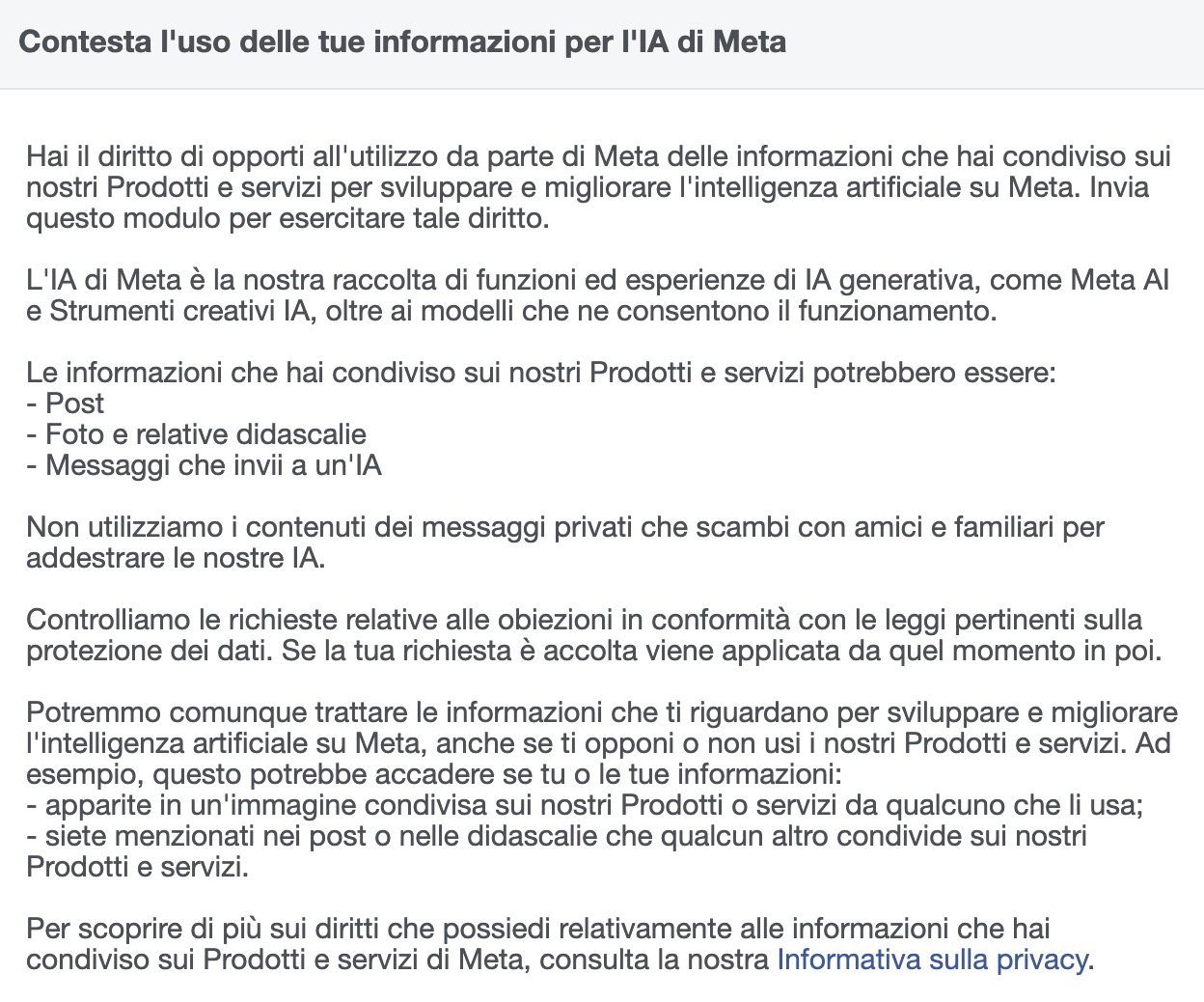 Come negare accesso dati Meta AI, modulo da compilare | Giornalettismo
