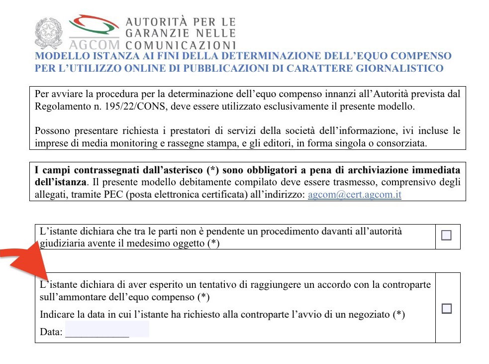 Istanza equo compenso