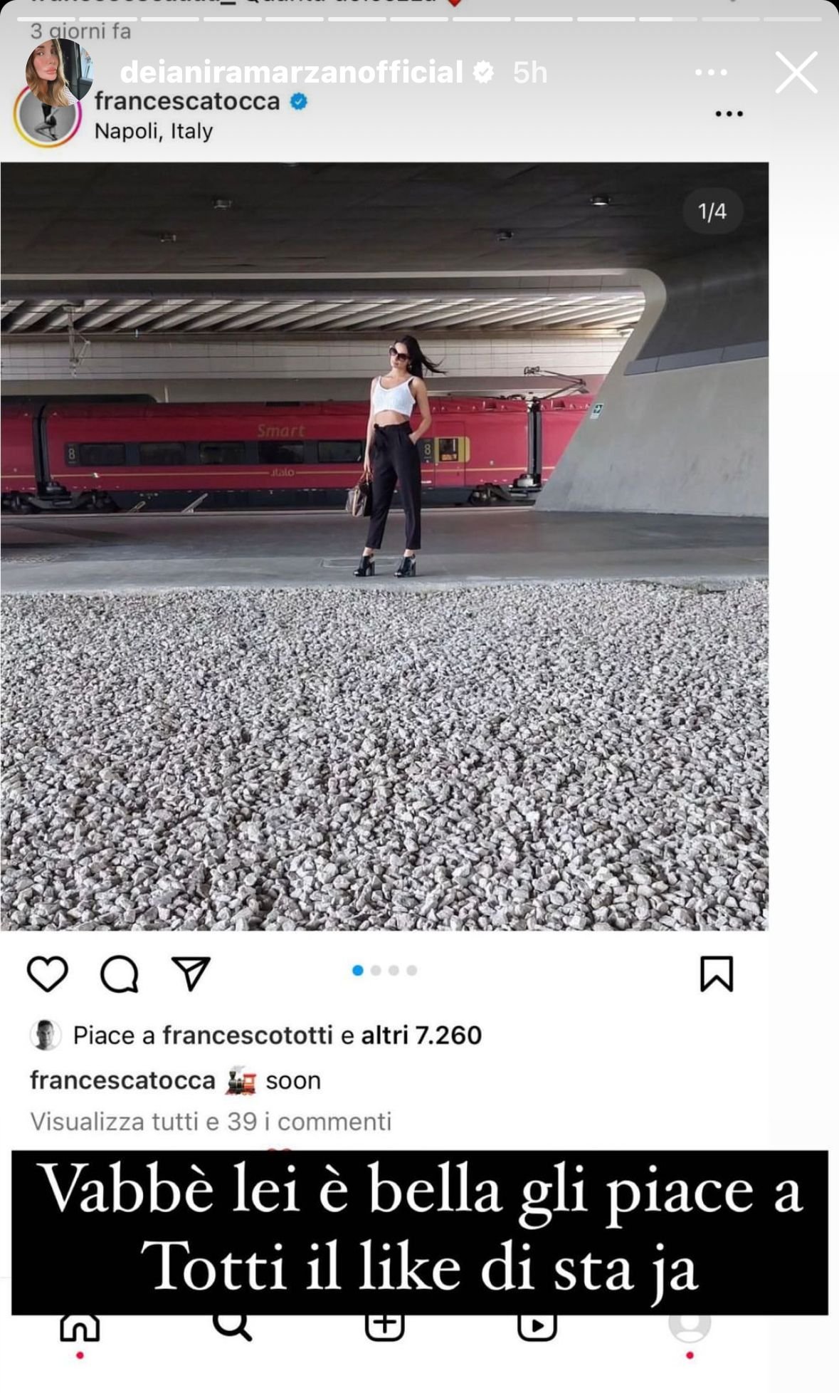 Totti e il like a Francesca Tocca