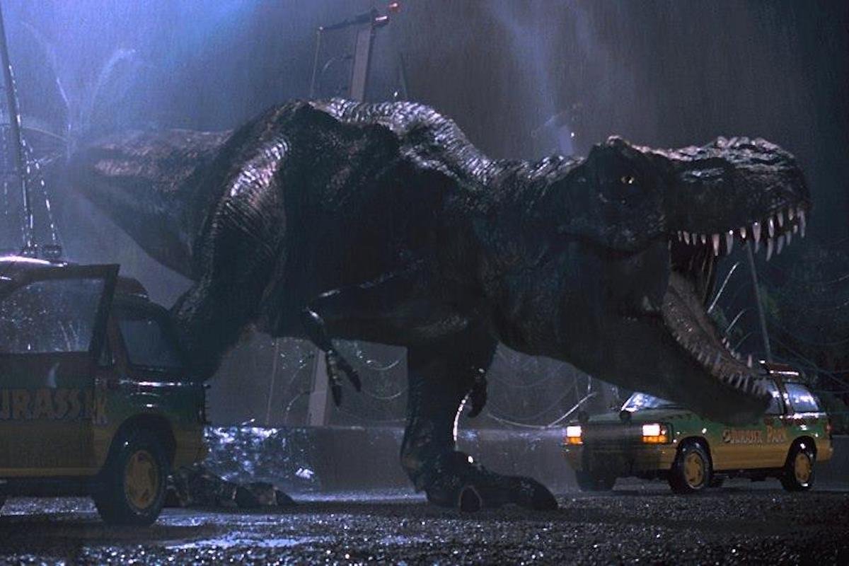 T-Rex in una delle sequenze più note di Jurassic Park 
