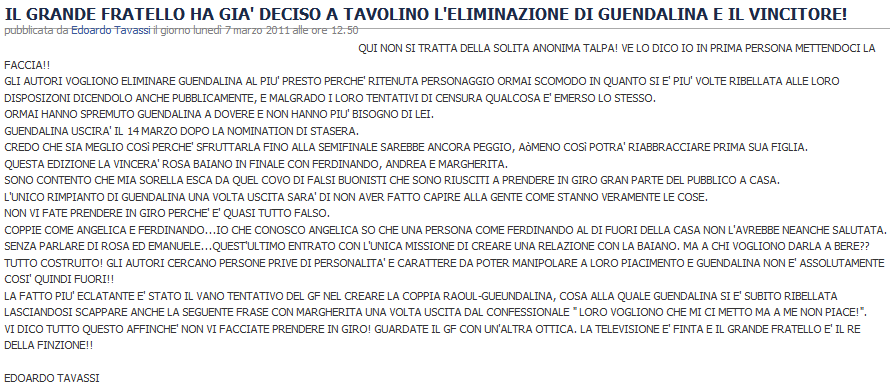 Edoardo Tavassi:”L’eliminazione di mia sorella ed il vincitore sono già stati decisi dal GF” article-post