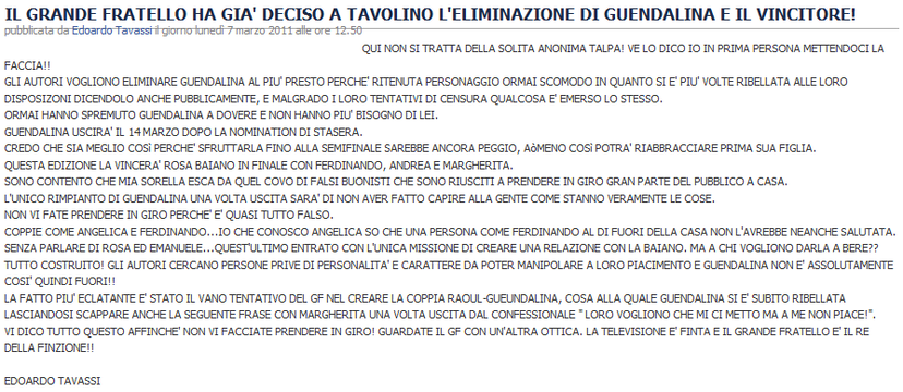 Edoardo Tavassi:”L’eliminazione di mia sorella ed il vincitore sono già stati decisi dal GF” preview
