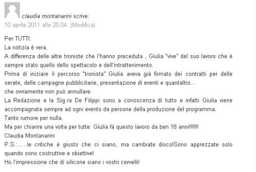 Messaggio di Claudia Montanarini