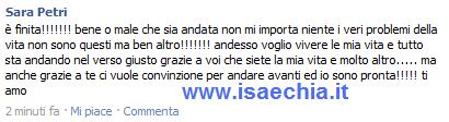 Sara Petri su Facebook: “E’ finita……” preview