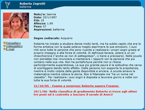 Roberta Zegretti ad Amici