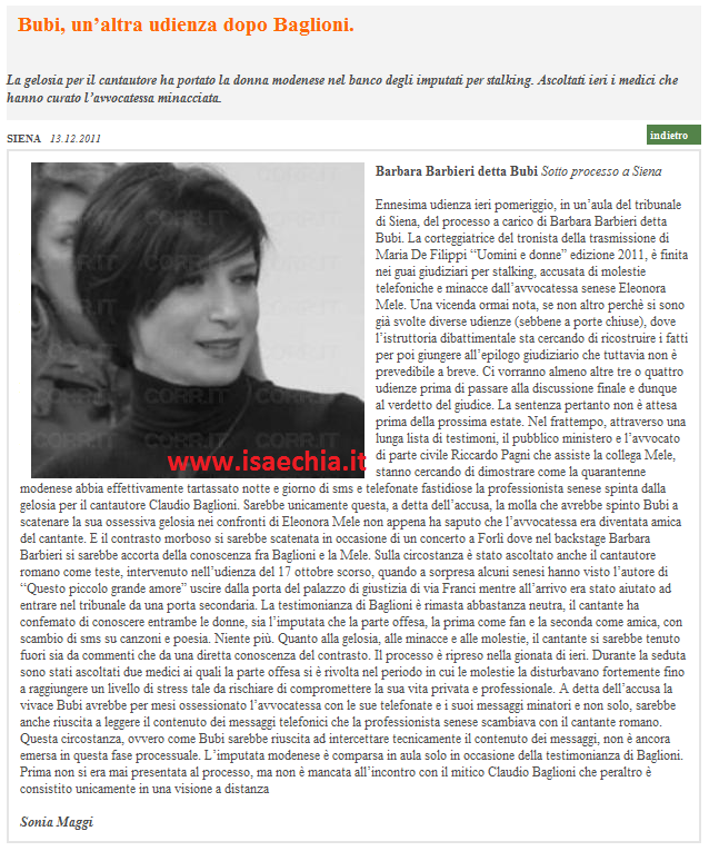 Barbara Barbieri: un’altra udienza dopo Baglioni preview