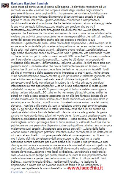 Barbara Barbieri su Facebook a proposito di Tania Boschetto: “E’ una donna adulta che pensava che 4 esterne da Maria le avrebbero cambiato la vita,deve morire nella sua mediocrità. I miei legali si occuperanno della faccenda’ preview