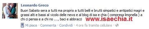Leonardo Greco e Diletta Pagliano salutano il blog su Facebook….