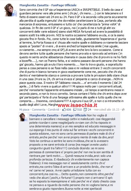 Anche Margherita Zanatta si schiera contro l’ingresso dei concorrenti delle vecchie edizioni al GF12 preview