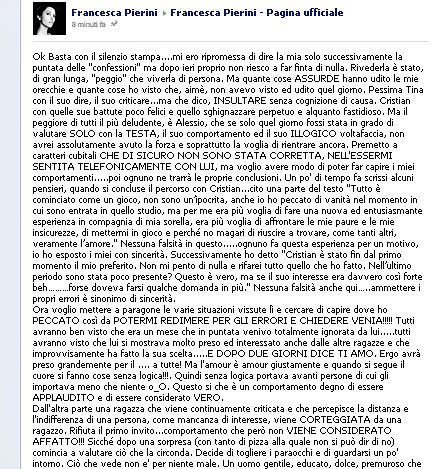 Francesca Pierini, su Facebook,si difende dalle accuse preview