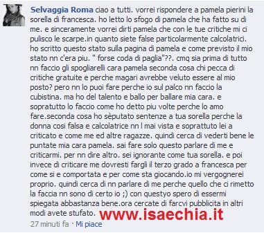Selvaggia Roma, su Facebook, replica a Pamela Pierini..