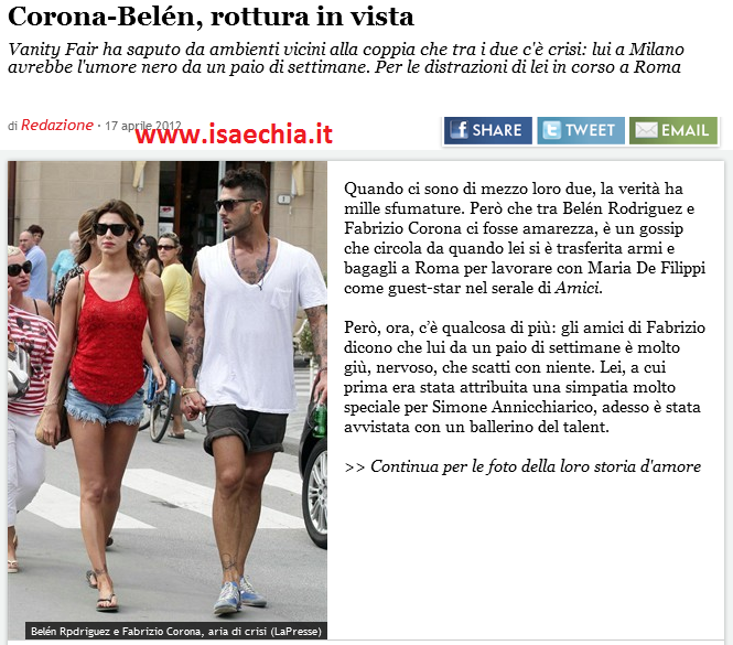 Belen Rodriguez e Fabrizio Corona: rottura in vista? preview