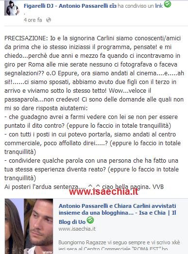 Antonio Passarelli smentisce la voce di un flirt con Chiara Carlini