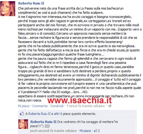 Roberta Ruiu su Facebook: “Alessio Lo Passo non mi interessa ma almeno lui ha avuto il coraggio di farsi avanti davanti a tutti,non come tanti altri…” preview