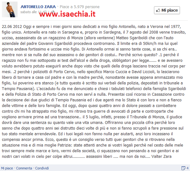 Antonello Zara, lo sfogo del padre Valter a pochi giorni dalla sentenza sull’incidente costato la vita del figlio preview
