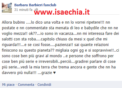 Barbara Barbieri su Facebook: ‘Leonardo Greco e Diletta Pagliano per me sono un capitolo chiuso da tempo. Si sono lasciati? Sopravviveranno. Io ora preferisco parlare di cose più serie..’ preview