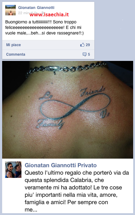 Gionatan Giannotti: nuovo tatuaggio. E su Facebook scrive.. preview