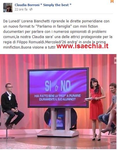 Claudia Borroni lavorerà nel programma tv ‘Parliamo in famiglia’