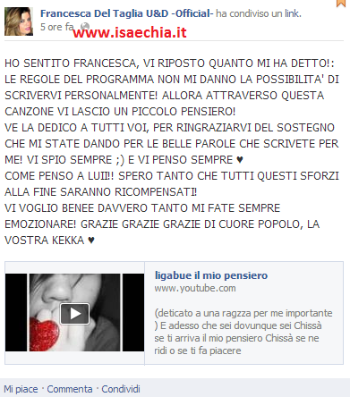 Francesca Del Taglia: messaggio ai fan preview