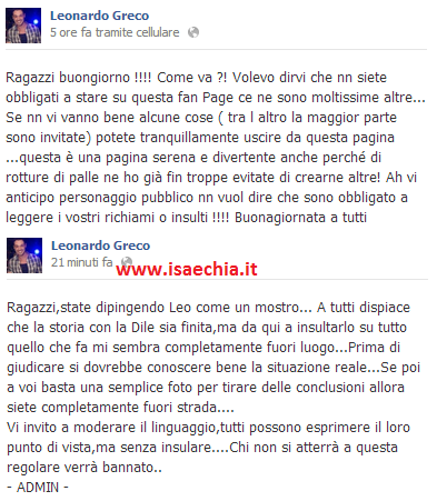 Leonardo Greco su Facebook: ‘Non sono obbligato a leggere i vostri insulti!’. E l’amministratore della sua fanpage conferma la rottura con Diletta Pagliano.. article-post