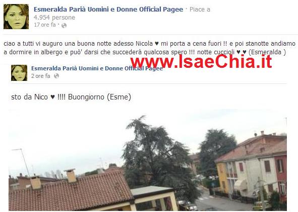 Esmeralda Parià su Facebook annuncia la sua riappacificazione con Nicola Pizzicoli. E Martedì la coppia sarà ospite alla registrazione di Uomini e donne preview