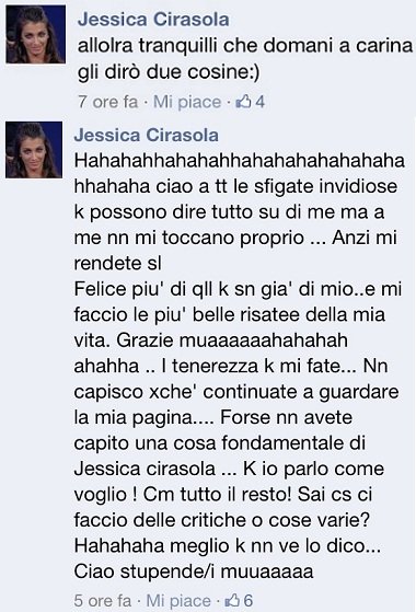 Jessica Cirasola su Facebook: ‘Tranquilli che a Karina Cascella ne ho da dire..’