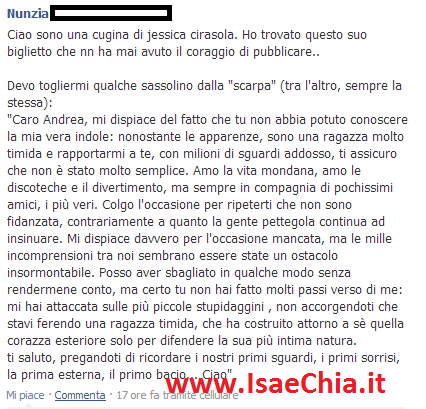 La cugina di Jessica Cirasola pubblica sulla fanpage di Andrea Offredi un messaggio indirizzato al tronista… preview