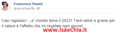 Francesco Monte lascia una foto ed un saluto nel suo fanclub su Facebook (foto) preview