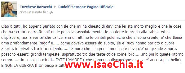 Turchese Baracchi (compagna di Mirko D’Arpa) su Facebook: ” Tra Ilenia Pastorelli e Rudolf Mernone è tornato il sereno” preview