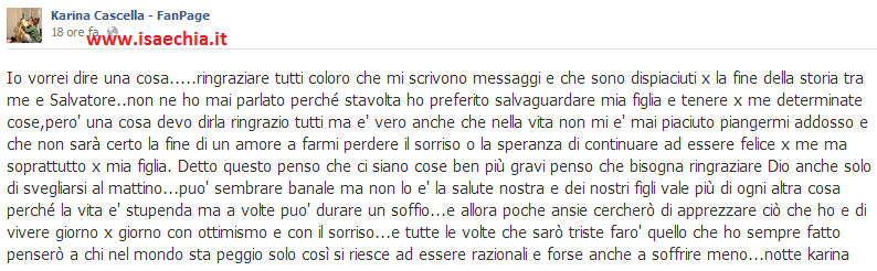 Karina Cascella su Facebook: ‘Non sarà certo la fine dell’amore con Salvatore Angelucci a farmi perdere la speranza di essere felice, per me e soprattutto per Ginevra!’ preview