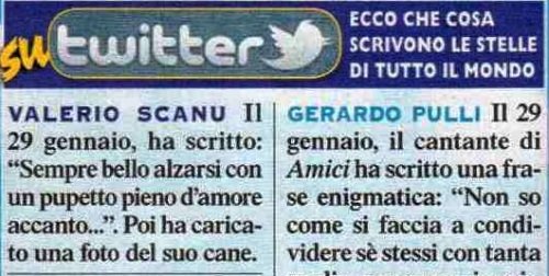 Ecco cosa scrivono su Twitter Valerio Scanu e Gerardo Pulli