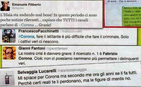 Fabrizio Corona su Twitter tra difese e sfottò