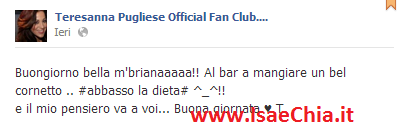 Teresanna Pugliese pubblica un messaggio ed una nuova foto nel suo fanclub (foto) preview