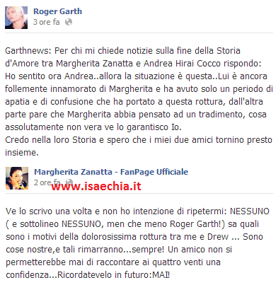 Roger Garth su Facebook: ‘Andrea Cocco non ha tradito Margherita Zanatta!’. E lei replica: ‘Nessuno conosce i motivi della nostra dolorosissima rottura!’ preview