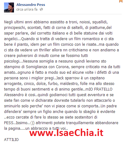 Il fratello di Alessandro Pess su Facebook lo difende dalle critiche preview