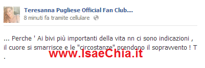 Mentre in radio Francesco Monte conferma la crisi Teresanna Pugliese su Facebook scrive… preview