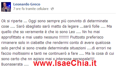 Leonardo Greco su Facebook: “Non ho mai usato nessuno, non agisco per interesse personale” preview