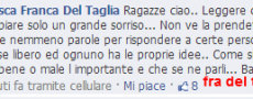 Francesca Del Taglia interviene su Facebook per difendersi dalle critiche, chiusa la bacheca della fanpage di Eugenio Colombo