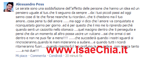 Alessandro Pess su Facebook manda un messaggio alla sua ex fidanzata… article-post