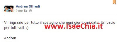 Andrea Offredi lascia una foto e ringrazia i fan su Facebook article-post