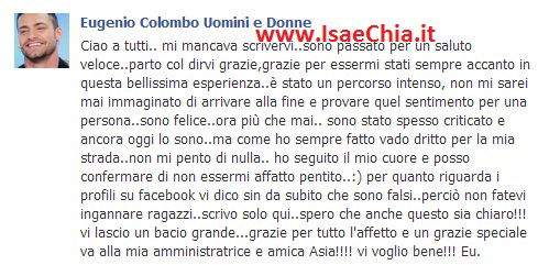 Eugenio Colombo scrive nella sua fanpage dopo la scelta preview