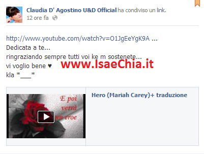Claudia D’Agostino su Facebook dedica una canzone ad Andrea Offredi (video) article-post