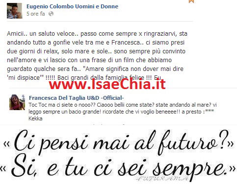 Eugenio Colombo e Francesca Del Taglia: nuova foto ed i messaggi lasciati nelle loro fanpage preview