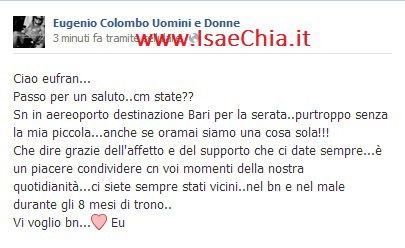 Eugenio Colombo lascia un messaggio su Facebook. E nuove foto con Francesca Del Taglia article-post