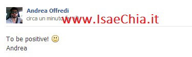 Andrea Offredi pubblica una nuova foto su Facebook e scrive ‘To be positive!” article-post