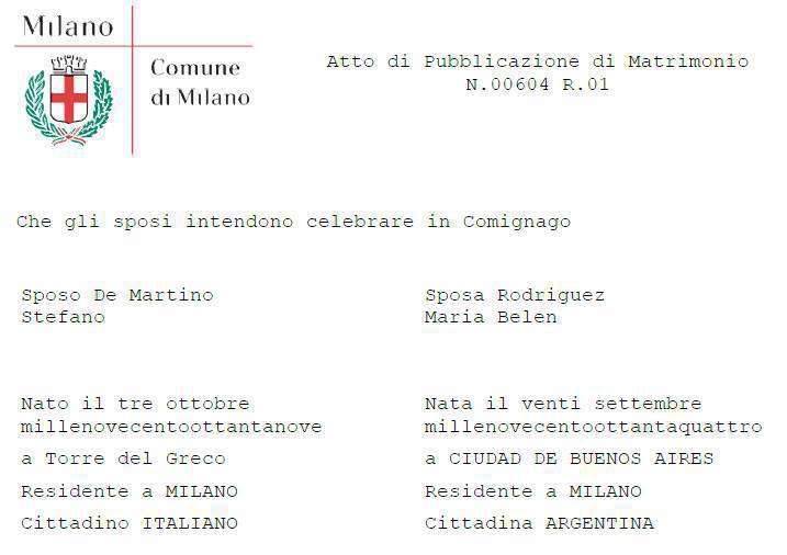 Belen Rodriguez pubblica su Facebook la foto delle pubblicazioni di matrimonio: lei e Stefano De Martino si sposeranno a Comignago article-post