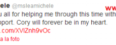 Lea Michele ringrazia i fans per il supporto e posta su Twitter una foto con Cory Monteith